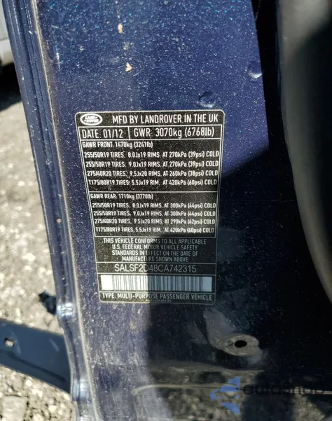 2012 Land Rover Range Rover Sport Hse из США, поврежденный, VIN SALSF2D48CA742315